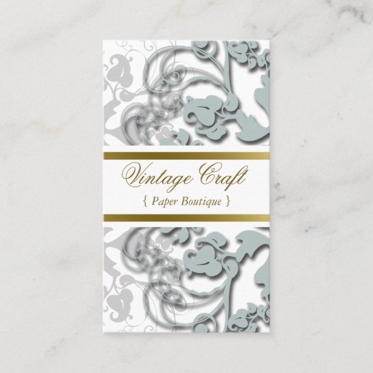 Damask  Floral Flourish Dusky Blue Elegant Visitekaartje (Voorkant)