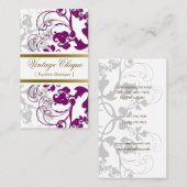 Damask  Floral Flourish Paarse Wine Elegant Visitekaartje (Voorkant / Achterkant)