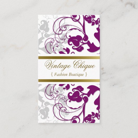 Damask  Floral Flourish Paarse Wine Elegant Visitekaartje (Voorkant)