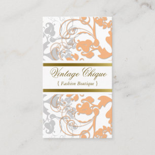 Damask  Floral Flourish Peach Chic Elegant Visitekaartje