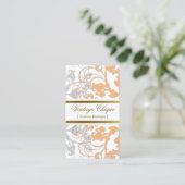 Damask  Floral Flourish Peach Chic Elegant Visitekaartje (Staand voorkant)