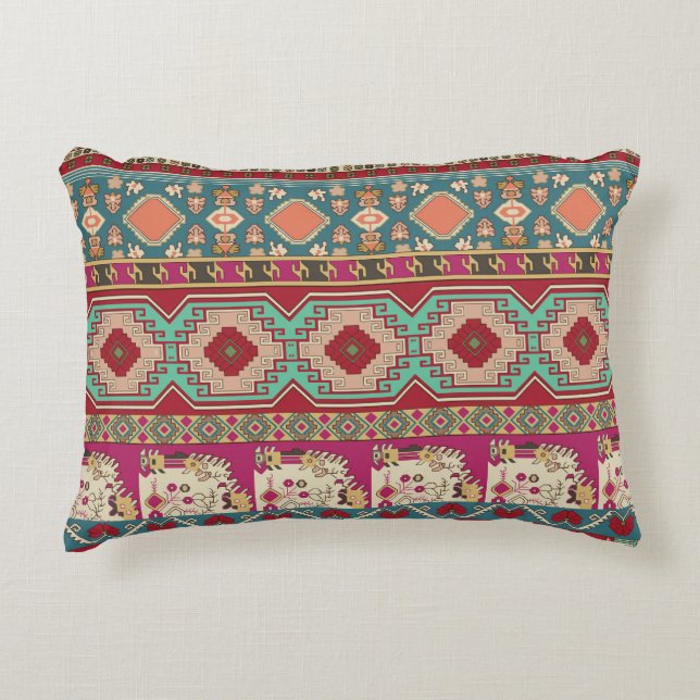 Damask Floral Geometrisch Kleurrijke Patchwork Accent Kussen (Voorkant)