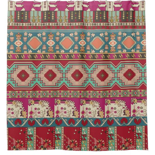 Damask Floral Geometrisch Kleurrijke Patchwork Douchegordijn (Voorkant)