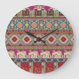 Damask Floral Geometrisch Kleurrijke Patchwork Grote Klok