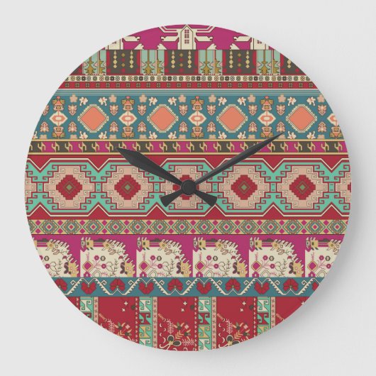Damask Floral Geometrisch Kleurrijke Patchwork Grote Klok (Voorkant)