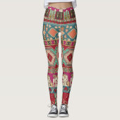Damask Floral Geometrisch Kleurrijke Patchwork Leggings (Voorkant)