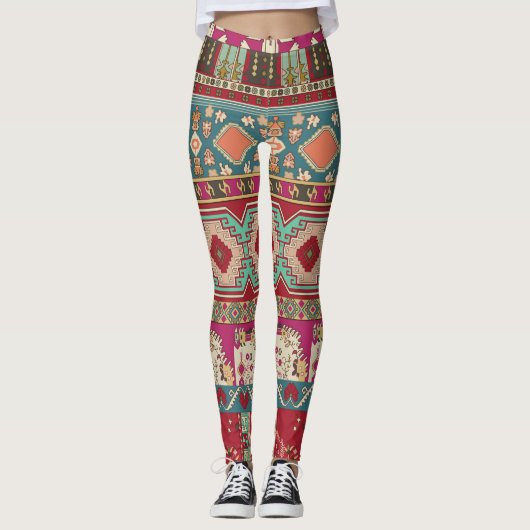 Damask Floral Geometrisch Kleurrijke Patchwork Leggings (Voorkant)