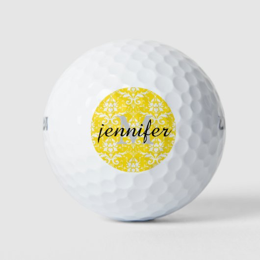 Damask Floral Gepersonaliseerde Monogram Naam Kleu Golfballen (Voorkant)