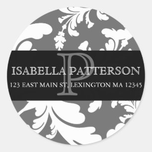 Damask Floral Monogram Cirkel Adres Label