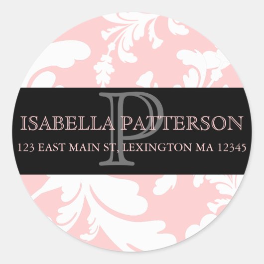 Damask Floral Monogram cirkeladres label (Voorkant)