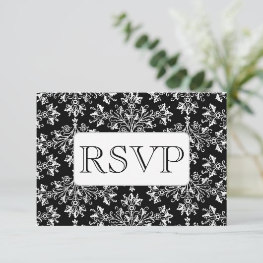 Damask Floral Pattern Aangepaste RSVP-kaarten Kaart (Staand voorkant)
