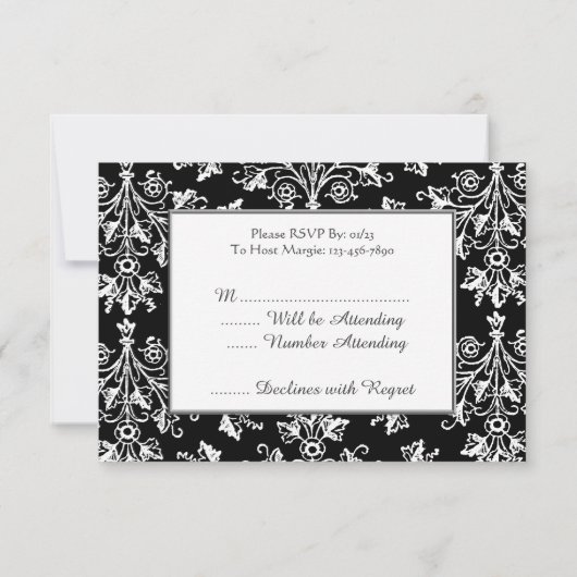 Damask Floral Pattern Aangepaste RSVP-kaarten Kaart (Achterkant)