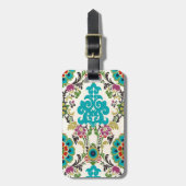 Damask Floral Pattern Plum Turquoise Bagagelabel (Voorkant verticaal)