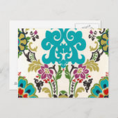 Damask Floral Pattern Plum Turquoise Briefkaart (Voorkant / Achterkant)