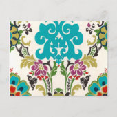 Damask Floral Pattern Plum Turquoise Briefkaart (Voorkant)