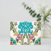 Damask Floral Pattern Plum Turquoise Briefkaart (Staand voorkant)