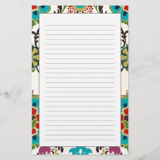 Damask Floral Pattern Plum Turquoise Briefpapier (Voorkant)
