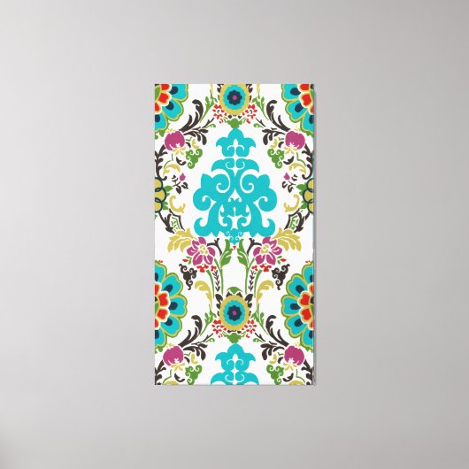 Damask Floral Pattern Plum Turquoise Canvas Afdruk (Voorkant)