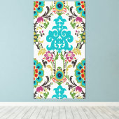 Damask Floral Pattern Plum Turquoise Canvas Afdruk (Insitu (Houten vloer))