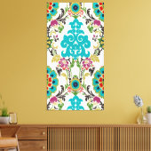 Damask Floral Pattern Plum Turquoise Canvas Afdruk (Insitu (Woonkamer))