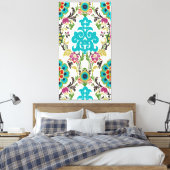 Damask Floral Pattern Plum Turquoise Canvas Afdruk (Insitu (Slaapkamer))
