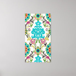 Damask Floral Pattern Plum Turquoise Canvas Afdruk
