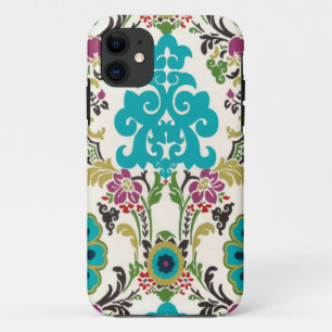 Damask Floral Pattern Plum Turquoise iPhone 11 Hoesje