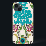Damask Floral Pattern Plum Turquoise iPhone 13 Hoesje<br><div class="desc">Turquoise,  plum,  groene en paarse florale patronen komen op een witte achtergrond samen om deze damesafdruk van Erica Vess van June tot leven te brengen. Werkt als geschenk voor jezelf,  een vriend of een familielid.</div>
