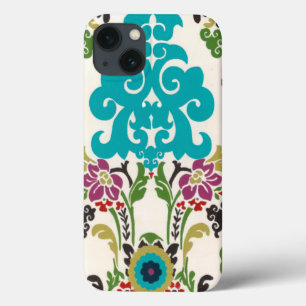 Damask Floral Pattern Plum Turquoise iPhone 13 Hoesje
