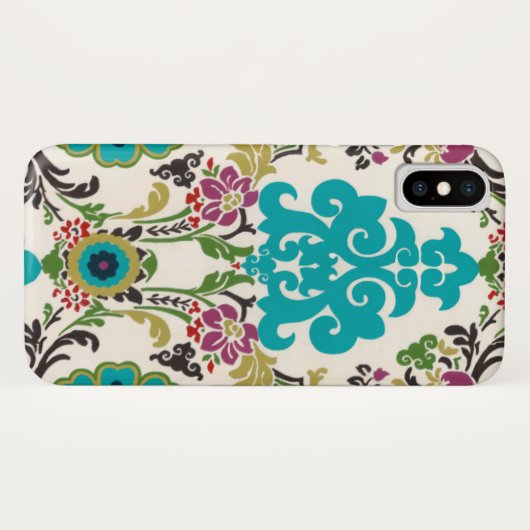 Damask Floral Pattern Plum Turquoise Case-Mate iPhone Case (Achterkant (horizontaal))