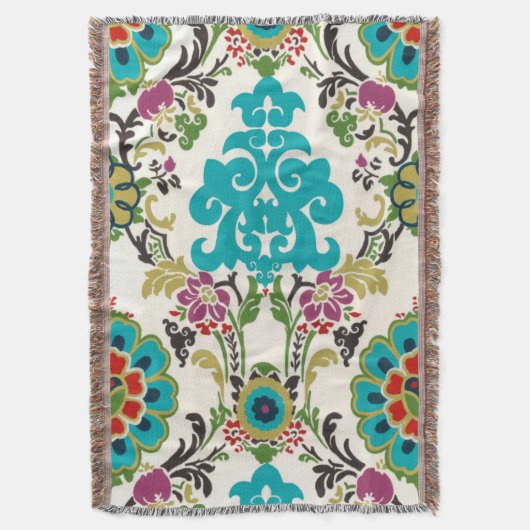 Damask Floral Pattern Plum Turquoise Deken (Voorkant Verticaal)