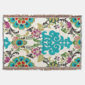 Damask Floral Pattern Plum Turquoise Deken (Voorkant)