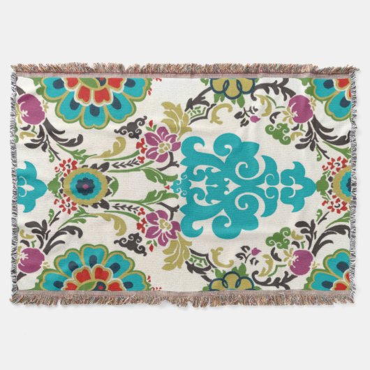 Damask Floral Pattern Plum Turquoise Deken (Voorkant)