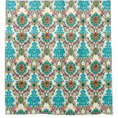 Damask Floral Pattern Plum Turquoise Douchegordijn (Voorkant)
