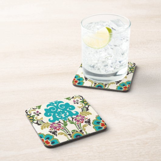 Damask Floral Pattern Plum Turquoise Drankjes Onderzetter (Rechterzijde)