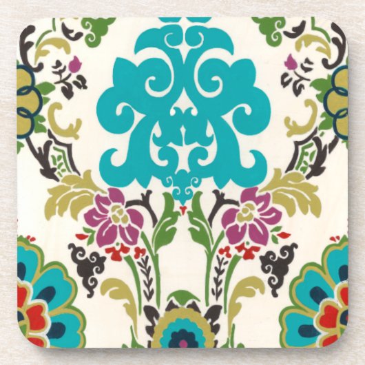Damask Floral Pattern Plum Turquoise Drankjes Onderzetter (Voorkant)