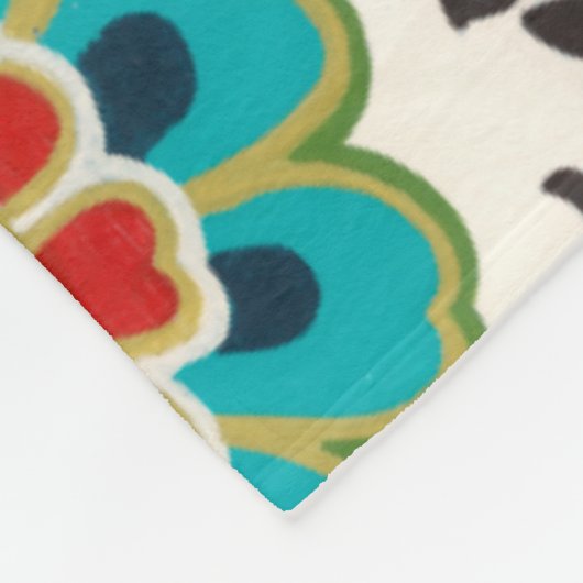 Damask Floral Pattern Plum Turquoise Fleece Deken (Hoek)