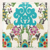 Damask Floral Pattern Plum Turquoise Glazen Onderzetter (Voorkant)