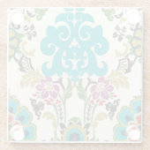 Damask Floral Pattern Plum Turquoise Glazen Onderzetter (Achterkant)