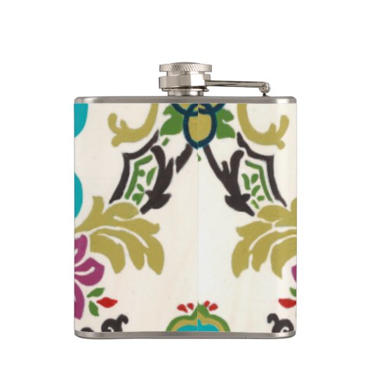 Damask Floral Pattern Plum Turquoise Heupfles (Achterkant)