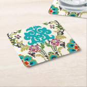 Damask Floral Pattern Plum Turquoise Kartonnen Onderzetters (Schuin)