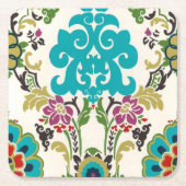 Damask Floral Pattern Plum Turquoise Kartonnen Onderzetters (Voorkant)