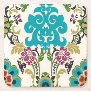 Damask Floral Pattern Plum Turquoise Kartonnen Onderzetters