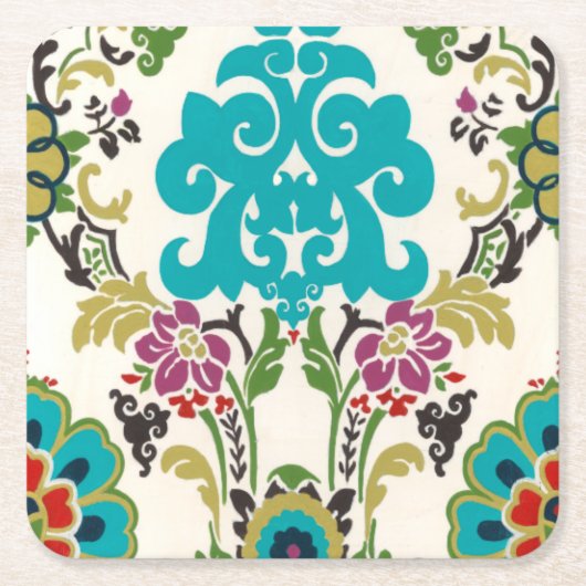 Damask Floral Pattern Plum Turquoise Kartonnen Onderzetters (Voorkant)