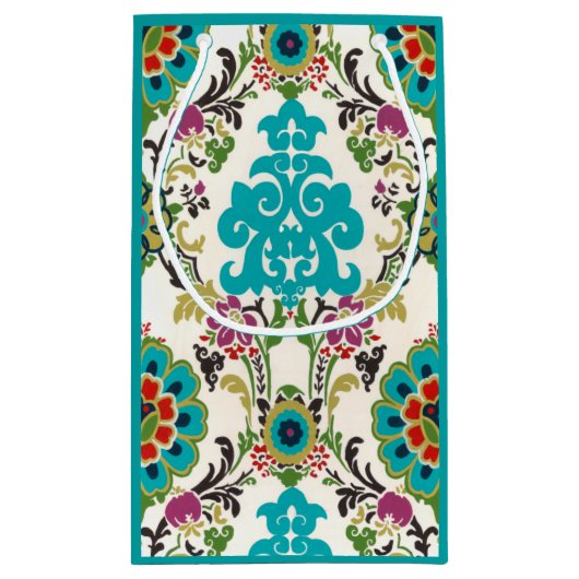 Damask Floral Pattern Plum Turquoise Klein Cadeauzakje (Achterkant)
