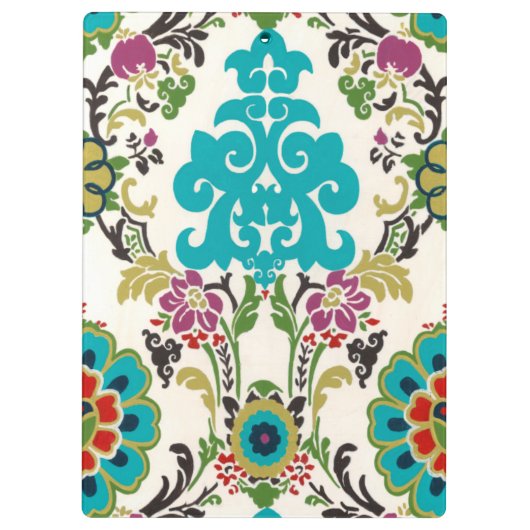 Damask Floral Pattern Plum Turquoise Klembord (Achterkant)