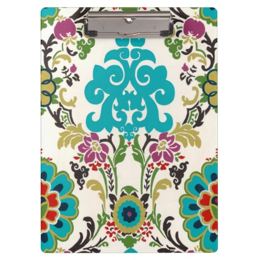 Damask Floral Pattern Plum Turquoise Klembord (Voorkant)