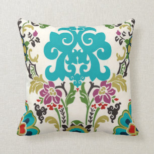 Damask Floral Pattern Plum Turquoise Kussen