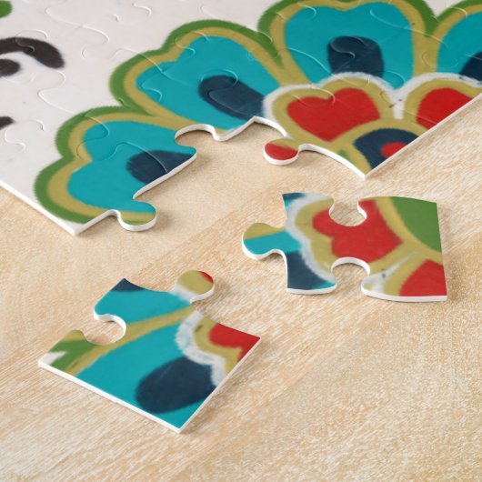 Damask Floral Pattern Plum Turquoise Legpuzzel (Zijkant)