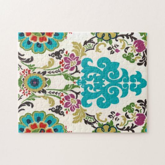 Damask Floral Pattern Plum Turquoise Legpuzzel (Horizontaal)